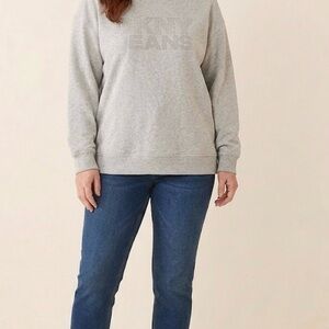 DKNY Light Gray Crewneck Sweatshirt with Rhinestone Logo